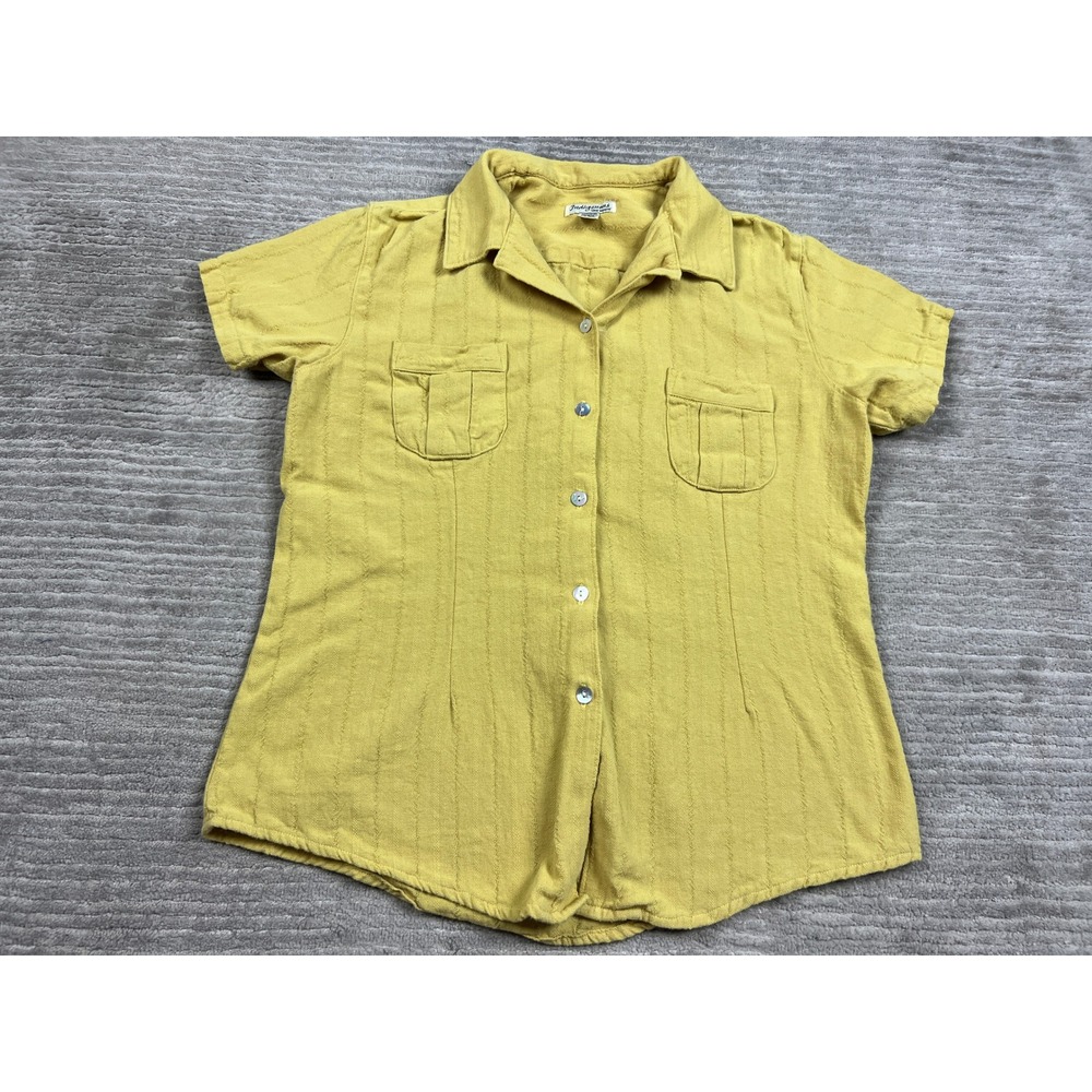 Indigenous Shirt Women Large Yellow One Weave Organic Cotton Handwoven Button Up